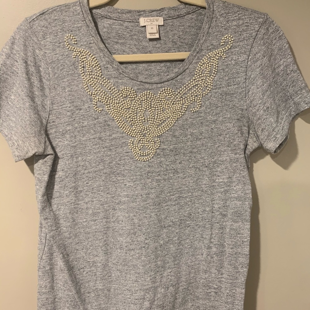Grey Beaded J. Crew T-Shirt Size XS